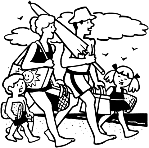 Family Beach Picnic Coloring Page